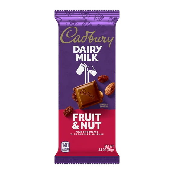 CADBURY DAIRY MILK Fruit & Nut Milk Chocolate with Raisins and Almonds Full Size, Individually Wrapped Candy Bars, 3.5 oz (14 Count)
