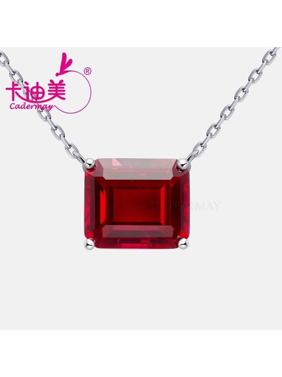 10x12mm Emerald Cut Pegion Blood Red Lab Grown Ruby With Inclusions S925 Sterling Silver Chain Necklace For Women Fine Jewelry
