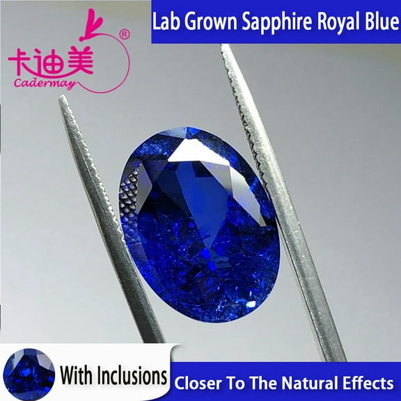 CADERMAY 12ct 12x16mm Oval Shape Lab Grown Sapphire With Cracks And Inclusion Loose Stone Beads For Jewelry Making DIY