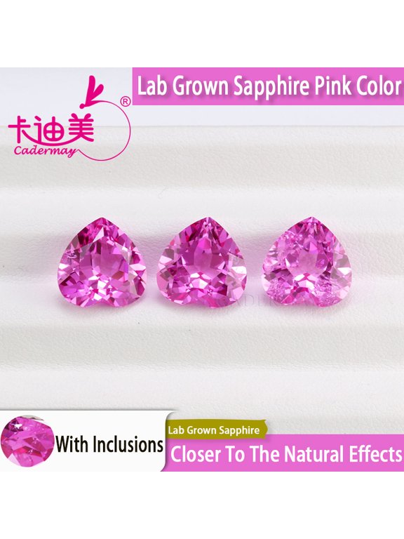2pcs 10x10mm Heart Cut Lab Grown Pink Sapphire Loose Stones With Inclusions For Customized Jewelry Making