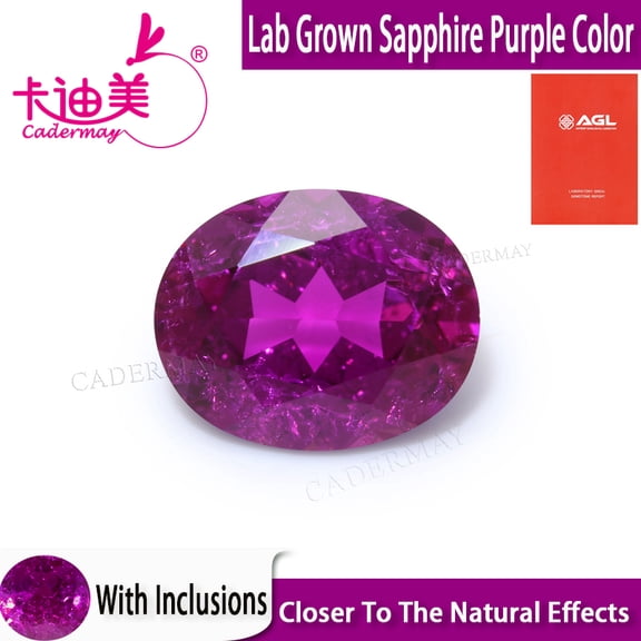 CADERMAY 4.5ct 9x11mm Oval Shape Lab Grown Purple Sapphire With Cracks And Inclusion Loose Stone Beads  AGL For Inlaid Jewelry Making DIY