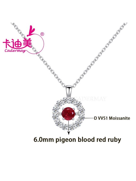 6.0mm Lab Grown Ruby Pegion Blood Red S925 Sterling Silver Chain Necklace For Women Jewelry Anniversary Gifts