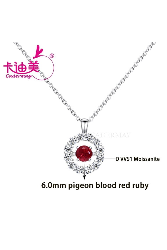6.0mm Lab Grown Ruby Pegion Blood Red S925 Sterling Silver Chain Necklace For Women Jewelry Anniversary Gifts
