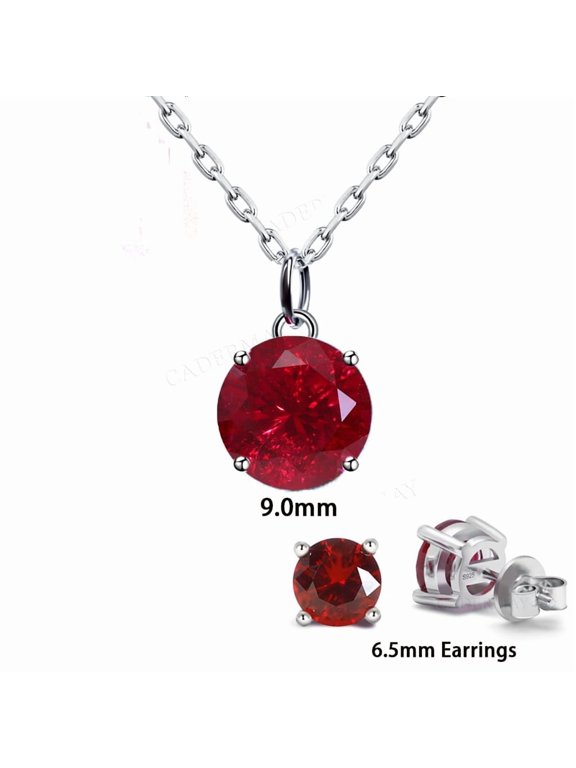 6.5mm Pigeon Blood Red Color Earrings Lab Grown Ruby With Inclusions 9.0mm S925 Sterling Silver Necklace For Women Jewelry