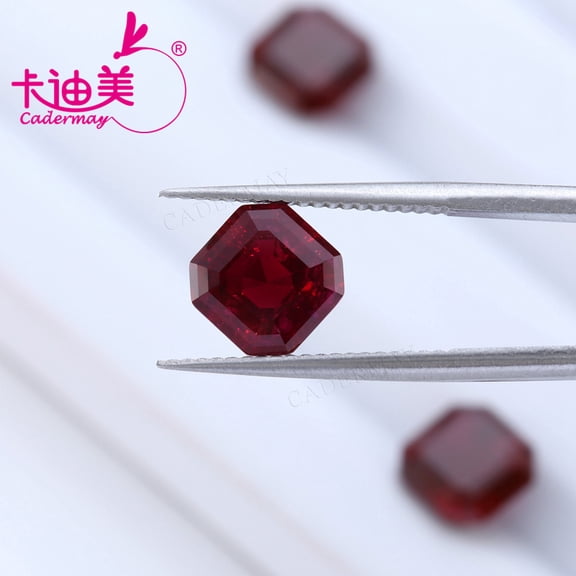 CADERMAY 8x8mm 2pcs Asscher Cut Dark Red With Inclusions Lab Grown Ruby Loose Gemstones Inlaid Fine Jewelry Making DIY