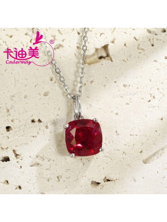 9x9mm Heart Cut 8# Pigeon Blood Red Lab Grown Ruby With Inclusions S925 Sterling Silver Chain Necklace For Women Jewelry Wedding Anniversary Gifts
