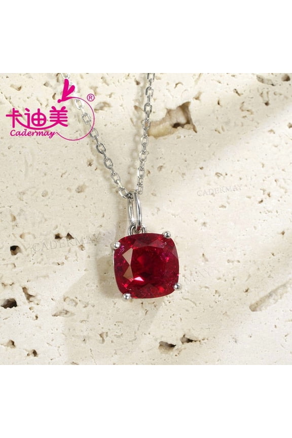 9x9mm Heart Cut 8# Pigeon Blood Red Lab Grown Ruby With Inclusions S925 Sterling Silver Chain Necklace For Women Jewelry Wedding Anniversary Gifts