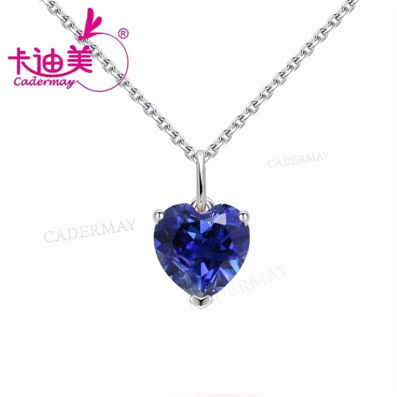 CADERMAY 9x9mm Heart Cut Lab Grown Sapphire With Inclusions S925 Sterling Silver Chain Necklace For Women Jewelry Wedding Anniversary Gifts