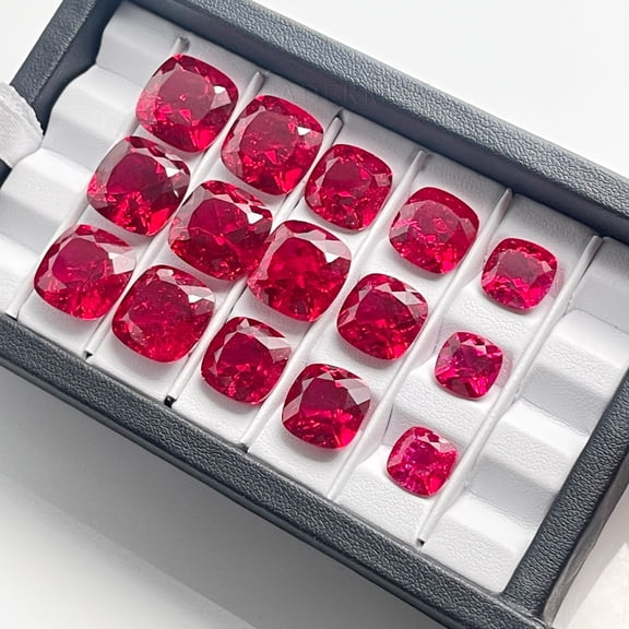 CADERMAY cushion 8x8mm 2pcs 5# Lab Grown Ruby With Inclusions Loose Stones Cushion/Heart/Round/Asscher/Trillion Customized Inlaid Fine Jewelry DIY