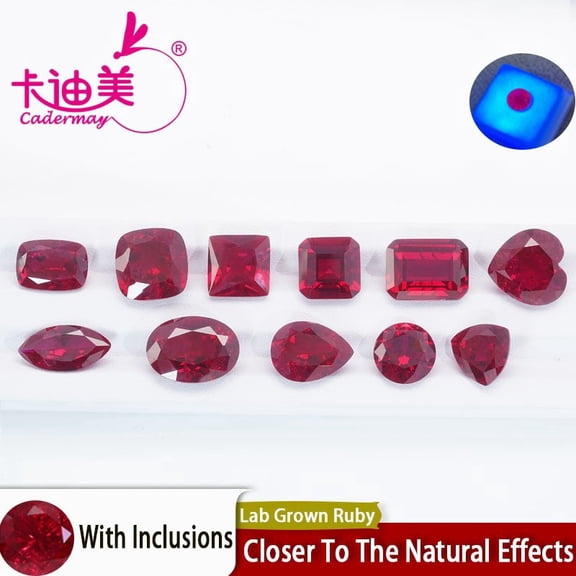 CADERMAY round 8mm 2pcs 5# Lab Grown Ruby With Inclusions Loose Stones Cushion/Heart/Round/Asscher/Trillion Customized Inlaid Fine Jewelry DIY