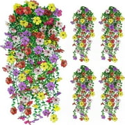 CADODIS 2PCS Artificial Flowers outdoor Spring Summer Decor Fake Hanging Plants UV Resistant Faux Plastic Greenery Hanging Flowers for Outside Gardens Porch Wall Home Indoor,Mixed Color