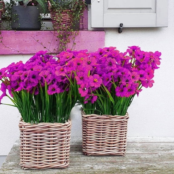 CADODIS 6 Bundles Artificial Flowers Outdoor Fall Decor No Fade Plastic Flowers Outside Garden Porch Wedding Farmhouse Decoration Indoor Window Box ，Purple