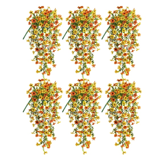 CADODIS 6PCS Artificial Flowers Outdoor Fall Summer Decor Fake Hanging Plants UV Resistant Faux Plastic Greenery Hanging Flowers for Outside Gardens  Wall Home Indoor,ORANGE&YELLOW