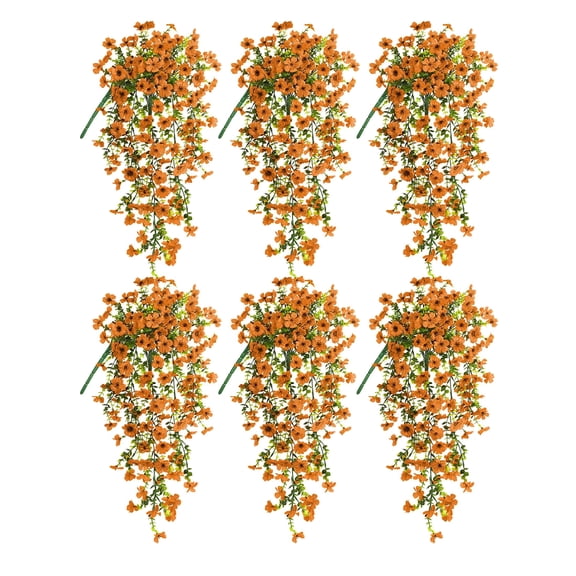 CADODIS 6PCS Artificial Flowers Outdoor Spring Summer Decor Fake Hanging Plants UV Resistant Faux Plastic Greenery Hanging Flowers for Outside Gardens Porch Wall Home Indoor,Orange