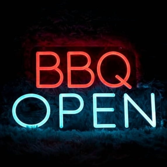 CADODIS BBQ Open Neon Sign LED Light Barbecue Shop Pub Restaurant Business Man Cave Wall Decor
