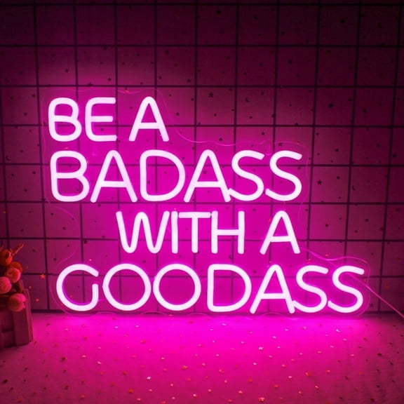 CADODIS CADODIS BE a BADASS With GOODASS Neon Sign LED Light, Pink Neon Letters Wall Decor, USB Powered, Bedroom, Wedding, Party Gift