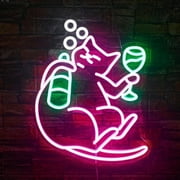 CADODIS Drinking Cat Neon Sign Wine Glass&Bottle LED Light Funny Animal Pink Beer Room Decor USB Powered Dimmable Bar Bedroom Man Cave Gift Birthday Cafe Kitchen