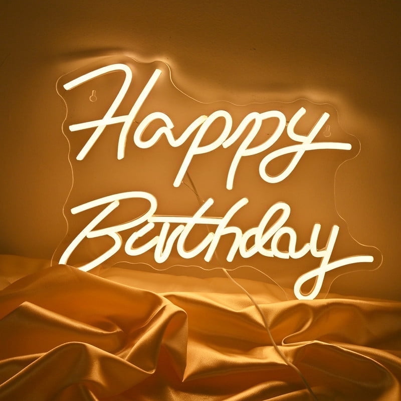 Cadodis Happy Birthday Neon Sign LED Light Wall Decor USB Powered Dimmable Party Backdrop Birthday Decoration Gift,Warm White