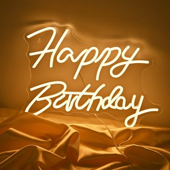 Cadodis Happy Birthday Neon Sign LED Light Wall Decor USB Powered Dimmable Party Backdrop Birthday Decoration Gift,Warm White