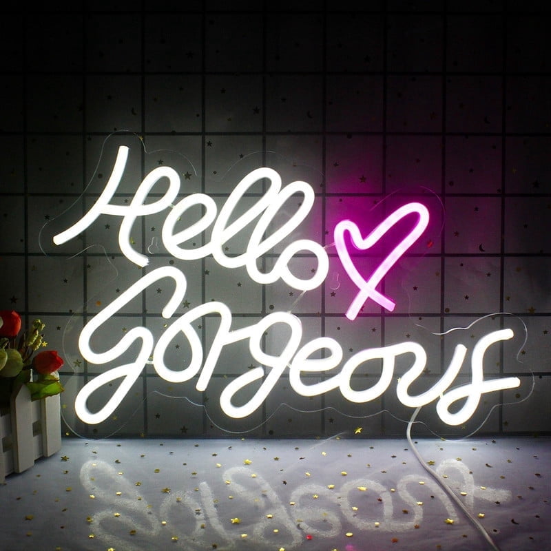 CADODIS Hello Gorgeous Love Neon Sign LED Light Wall Decor USB Powered ...