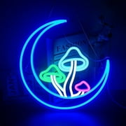 CADODIS Moon Mushroom LED Night Light Neon Sign Dimmable USB Powered Bedroom Living Room Kids Room Wall Decor Home Bar Party Gift