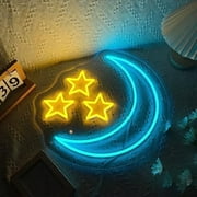 CADODIS Neon Moon Star Light LED Night Light Crescent Moon 3 Stars USB Powered Bedroom Kids Room Nursery Home Decor Gift