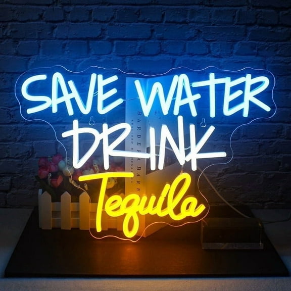 CADODIS Neon Sign SAVE WATER DRINK Tequila Wall Decor Bedroom Led Table Light Casino Bar Lamp Boy Gaming Room Birthday Party Man Cave,USB Power,Multicolour