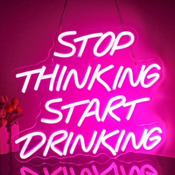 CADODIS Neon Sign STOP THINKING START DRINKING Wall Decor Bedroom Led Table Light Casino Bar Lamp Boy Gaming Room Party Man Cave，USB Power,Pink