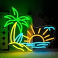 thumbnail image 1 of CADODIS Sunrise Neon Light Coconut Tree Surfboard LED Sign for Bedroom Bar Tiki Party Decor, Summer Beach Wall Light USB Powered Dimmable Sign, 1 of 5