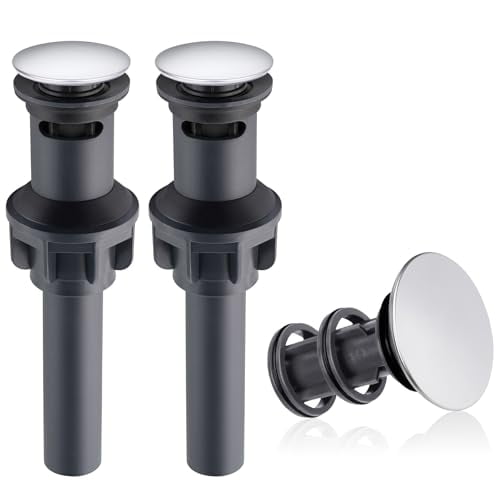 CADOVE 2 Pack Universal Anti-Clogging Pop Up Sink Drain Stopper, Push & Seal Drain Strainer with Overflow, Basket Filter for Bathroom Lavatory/Vanity/Vessel Sink, Chrome Finish