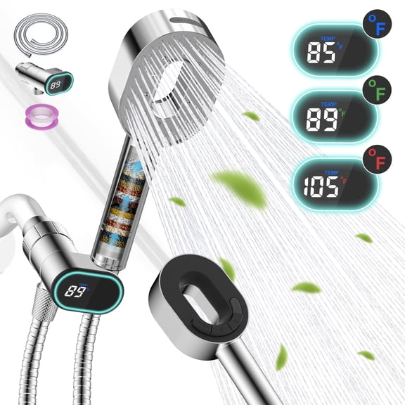 CADOVE High Pressure Shower Head with Handheld, 5-Spray Shower Head, Led Temperature Display, Stainless Steel Hose