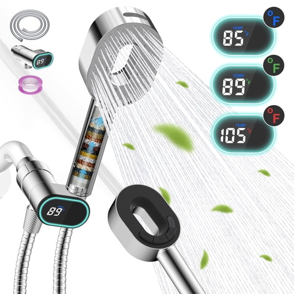 CADOVE High Pressure Showerhead with handheld, 5-Spray Shower Head, Anti-clog Nozzles Led Temperature Display