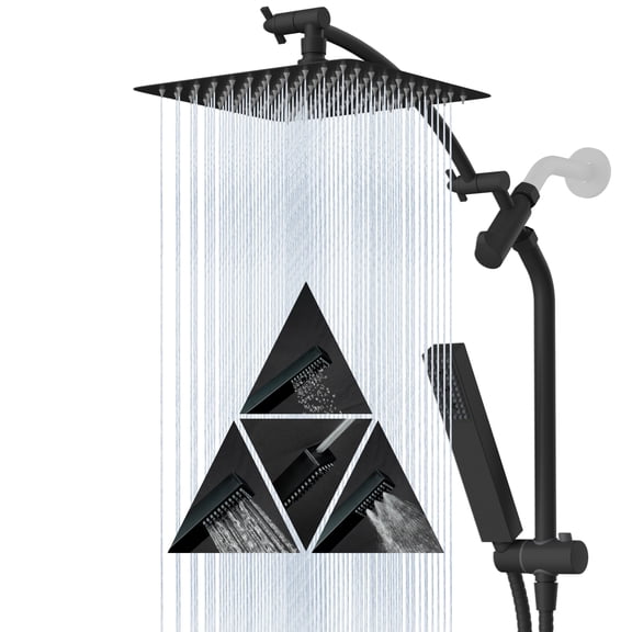 CADOVE All Metal High Pressure 10'' Rainfall Shower Head Combo, 4-Spray Handheld Shower, 12'' Adjustable Extension Arm, Extension Bar, Sliding Sleeve, 71'' Hose, Matte Black Finish