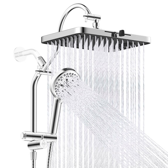 CADOVE Upgraded 13'' High Pressure Shower Head Combo, 5 Spray Rainfall Showerhead + 10 Spray Handheld, All Metal Easy-Reach 4-Way Diverter Shower Arm with Pause Mode, 71'' Hose & Holder, Chrome