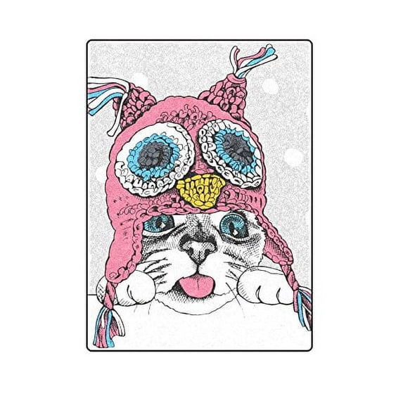CADecor A Cat In Pink Owl Hat Blanket Throw Super Soft Warm Bed or Couch Blanket 58x80 inches
