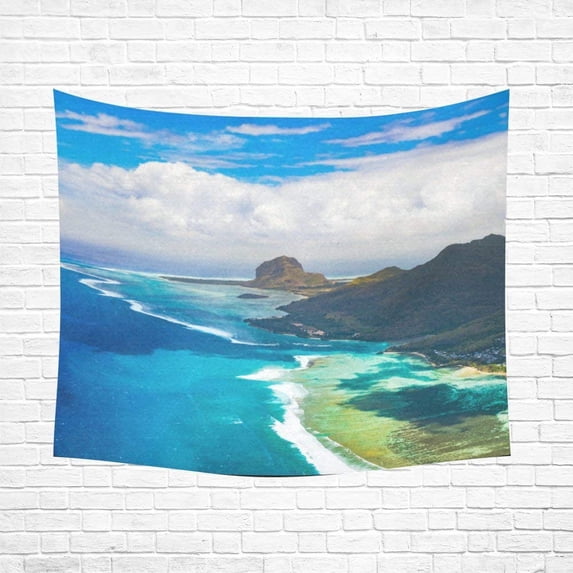CADecor Aerial View Of Le Morne Brabant Peninsula Home Decor Tapestry Wall Art Wall Tapestry 60x80 Inches