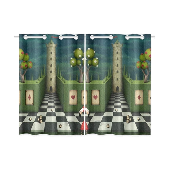 CADecor Alice In Wonderland Window Curtain Window Treatments Kitchen Curtains 26x39 inches, 2 Pieces
