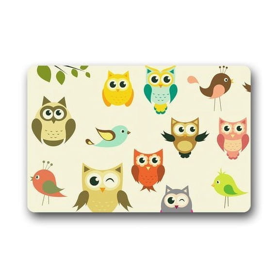 CADecor Animal Print Colorful Owl and Bird Picture Doormat Mat 23.6x15.7 inches