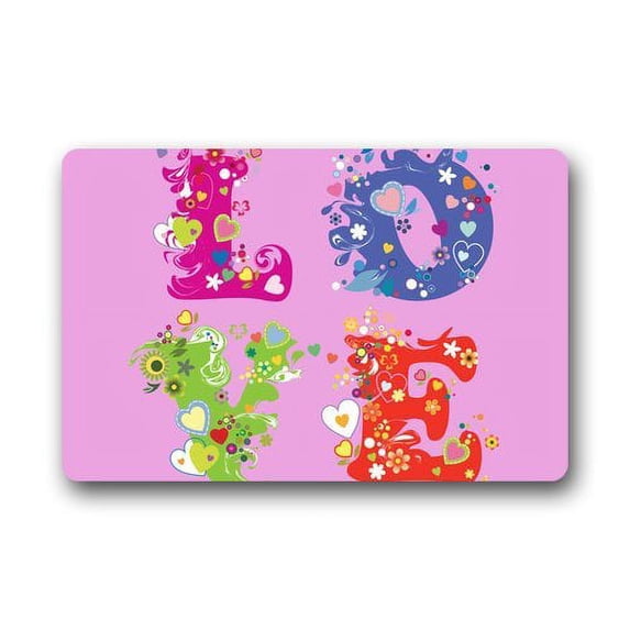 CADecor Art Design Wordart Love With Flowers Doormat Mat 23.6x15.7 inches