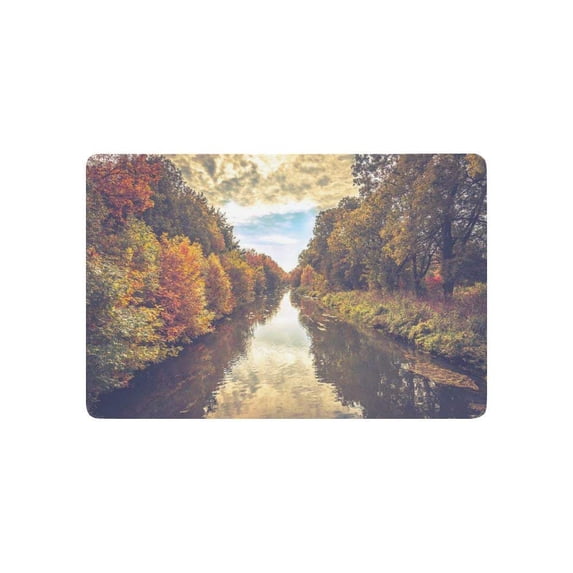 CADecor Autumn Landscape Door Mat Home Decor, Fall River Indoor Outdoor Entrance Doormat 23.6x15.7 Inches