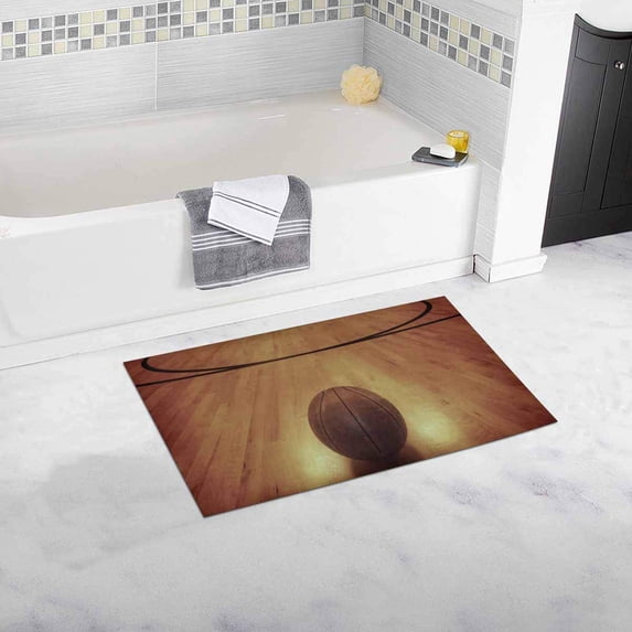 CADecor Basketball Hoop With Ball On Wooden Court Floor Bath Rug Doormat Floor Rug 30x18 inches