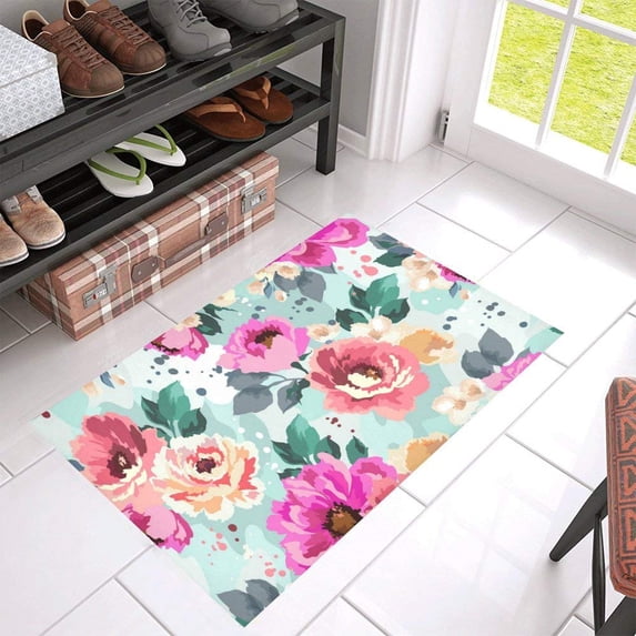 CADecor Beautiful Seamless Floral Pattern Non-Slip Bath Mat Rug Bath Doormat Floor Rug 30x18 inches