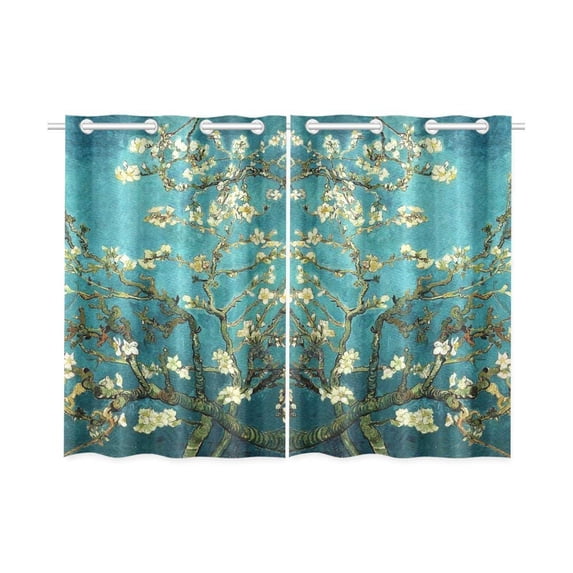 CADecor Blossoming Almond Tree Window Curtain Window Treatments Kitchen Curtains 26x39 inches, 2 Pieces