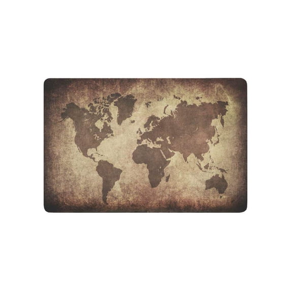 CADecor Brown World Map Door Mat Home Decor, Vintage Globe Geographical Earth Indoor Outdoor Entrance Doormat 23.6x15.7 Inches