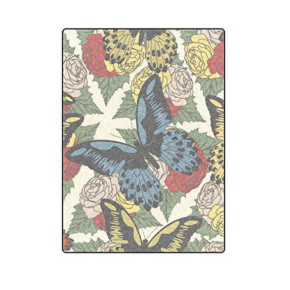 CADecor Butterflies with Flowers Throw Blanket Bed Sofa Blanket 58x80 inches