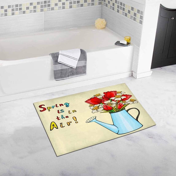 CADecor Cartoon Watering Can with Bunch of Spring Flowers Bath Mat Soft Bathroom Rugs Doormat 30x18 inches