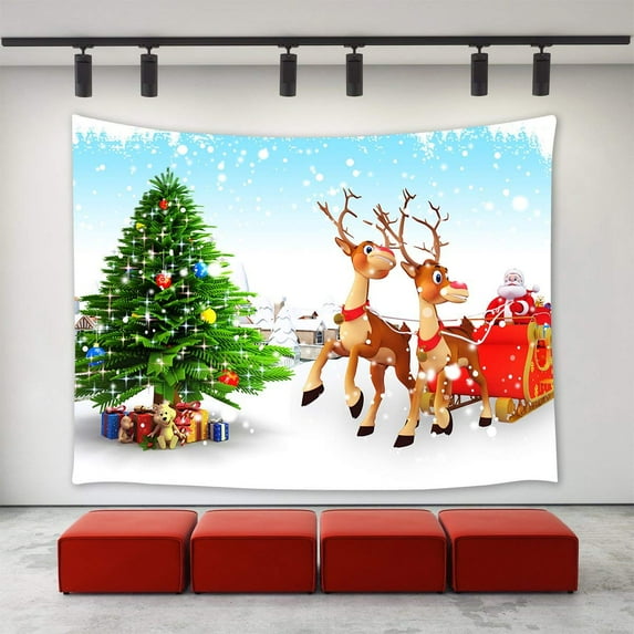 CADecor Christmas Decor Tapestry,Funny Christmas Decorations Santa Claus Reindeer Christmas Tree Gifts Presents Wall Decor for Decor 60x80 inch