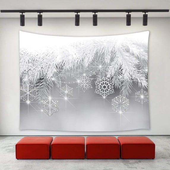 CADecor Christmas Decor Tapestry,White Christmas Tree Snowflakes Pattern Tapestry Wall Decor Art New Year Tapestries ation 60x80 inch