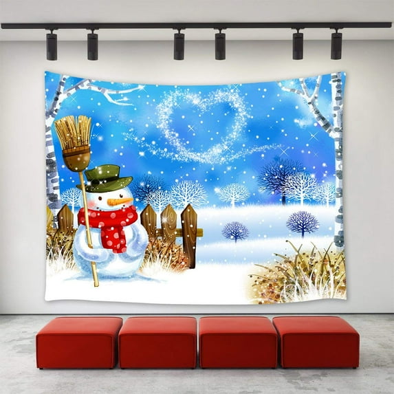 CADecor Christmas Decor Tapestry, Winter Xmas Snowman Pattern Christmas Decoration Wall Decor Wall Tapestry 60x90 inch