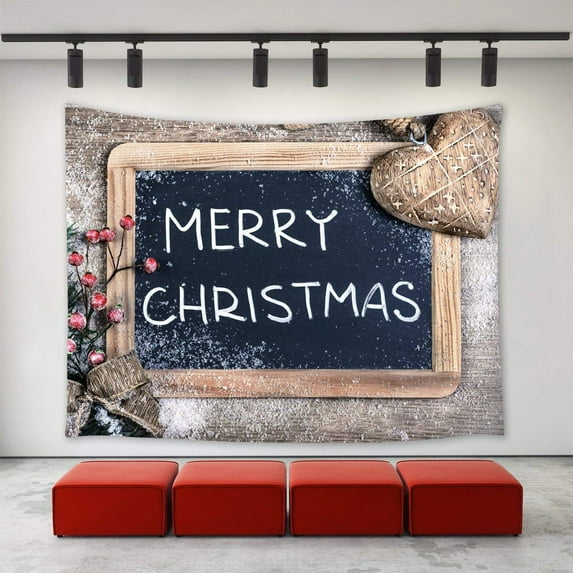 CADecor Christmas Tapestry, Christmas Ornaments Merry Christmas Black Wood Board Winter Snow Happy New Year Xmas Christmas Day Wall Tapestries 60x80 inch